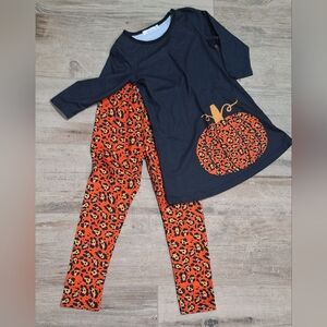 #1782 Boutique Pumpkin Outfit with Leopard Print Leggings & Tunic Sz. 4